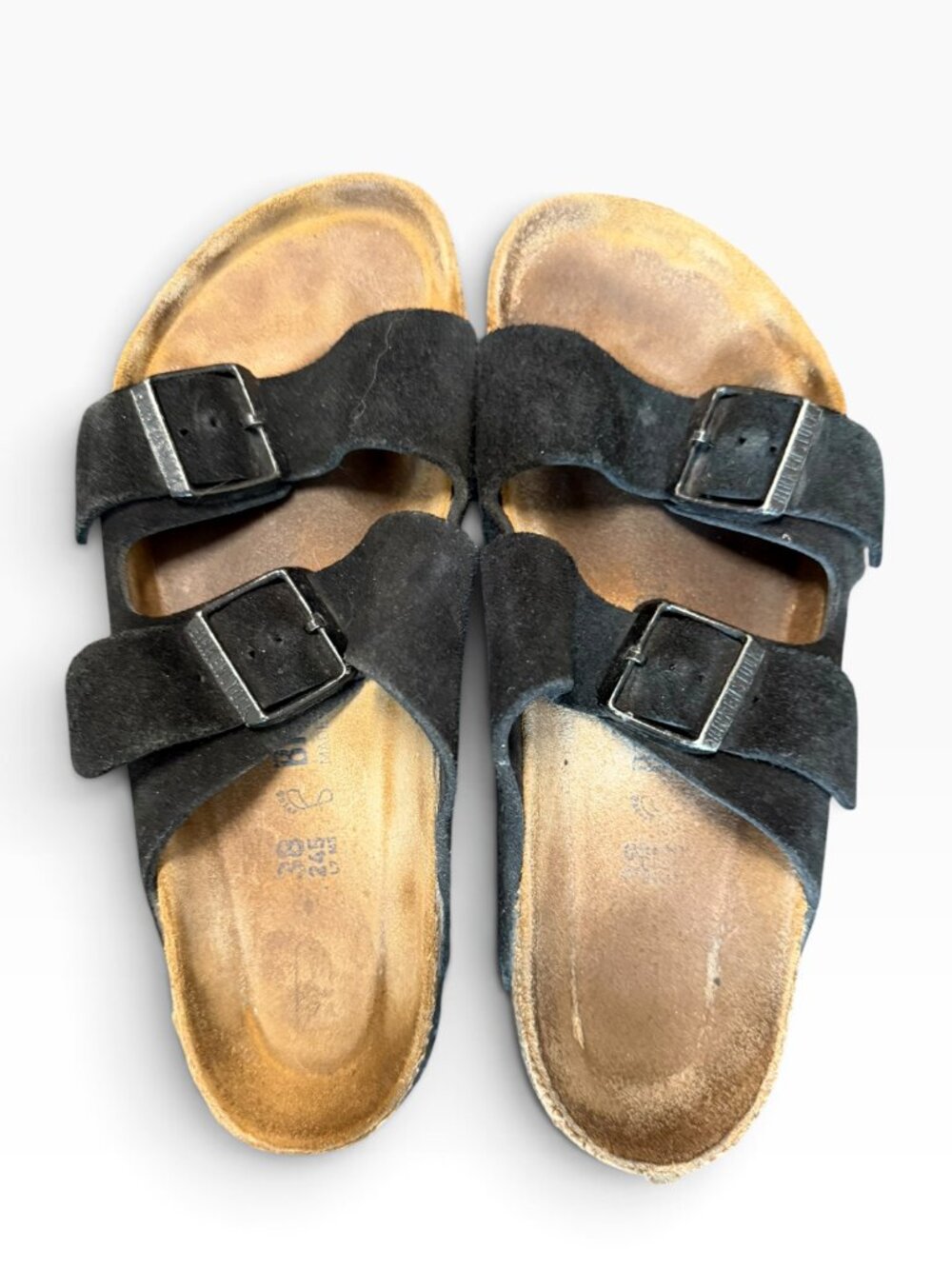 GUC Birkenstock Arizona Black Suede Two Strap Sandals Size 38